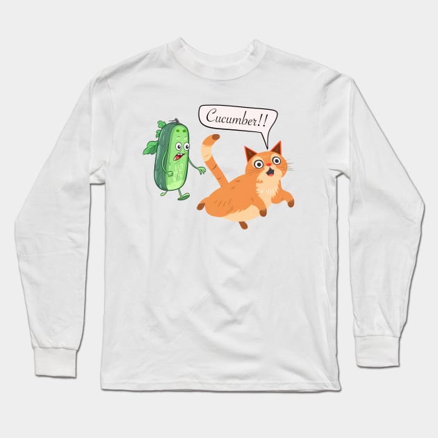 Cucumber and cat Long Sleeve T-Shirt by NemfisArt